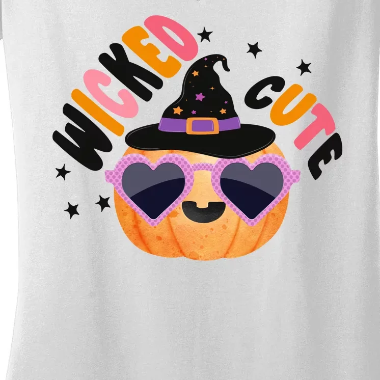 Wicked Cute Witch Halloween Pumpkin Women's V-Neck T-Shirt