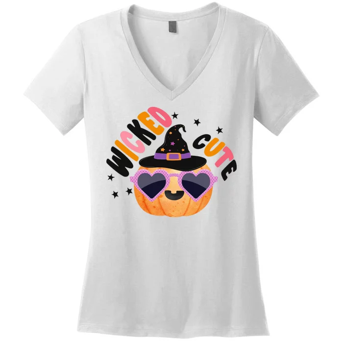 Wicked Cute Witch Halloween Pumpkin Women's V-Neck T-Shirt