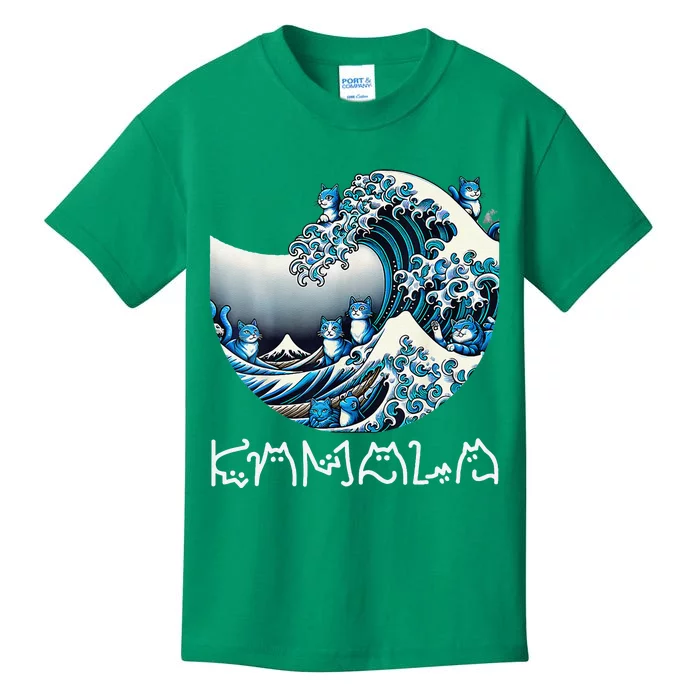 Women Cute Wave Of Blue Cats For Kamala Funny Gift Kids T-Shirt