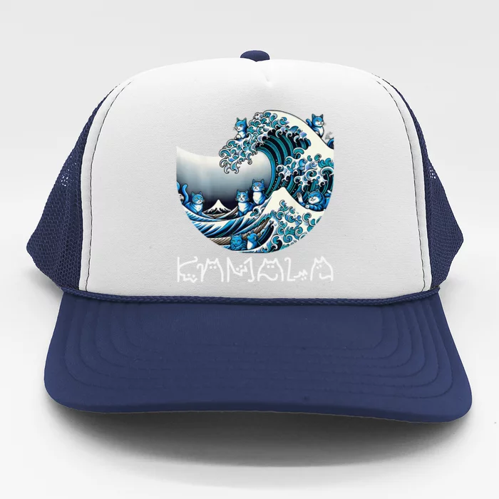 Women Cute Wave Of Blue Cats For Kamala Funny Gift Trucker Hat