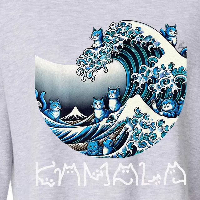 Women Cute Wave Of Blue Cats For Kamala Funny Gift Cropped Pullover Crew