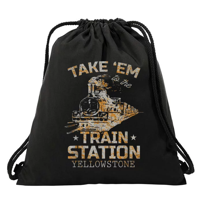 Western Country Yellowstone Take Em To The Train Station Drawstring Bag