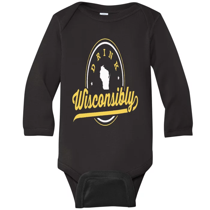 Wisconsin Drinking Alcoholic Wisconsinites Funny Beer Lover Baby Long Sleeve Bodysuit