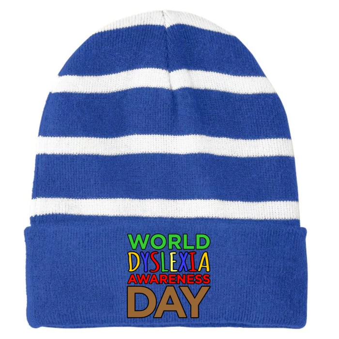 World Dyslexia Awareness Day Silver Ribbon Support Graphic Gift Striped Beanie with Solid Band