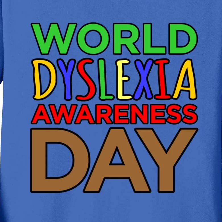 World Dyslexia Awareness Day Silver Ribbon Support Graphic Gift Kids Long Sleeve Shirt