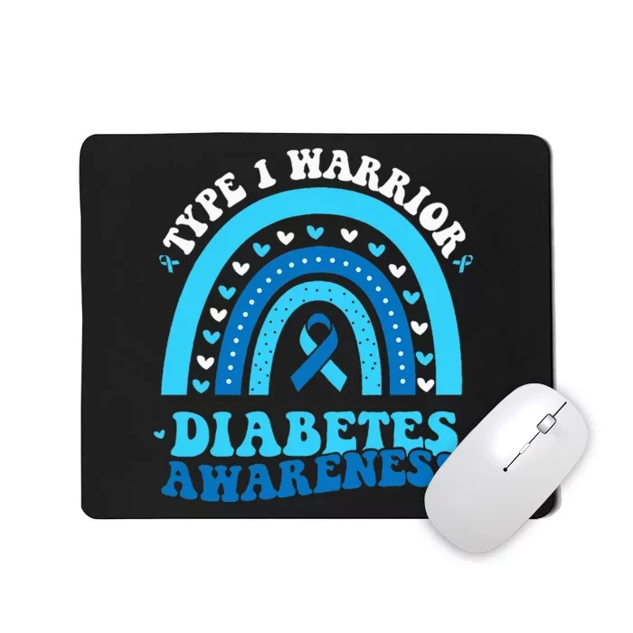 Wo Diabetes Awareness Type 1 Warrior T1D Blue Ribbon Mousepad