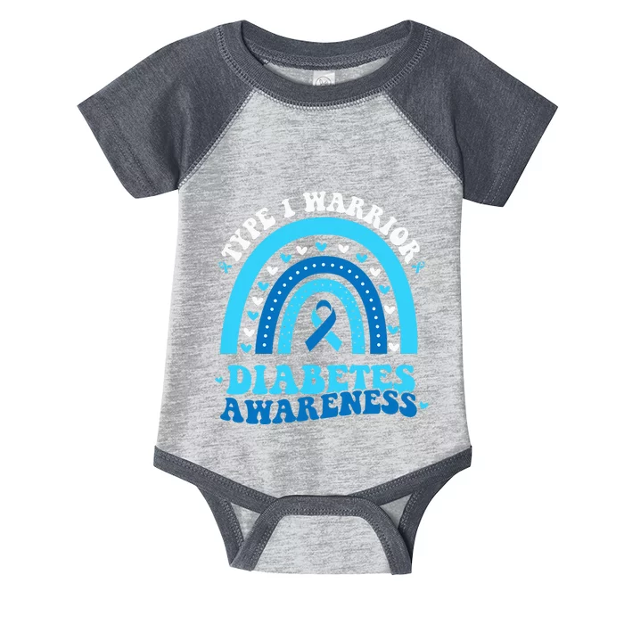 Wo Diabetes Awareness Type 1 Warrior T1D Blue Ribbon Infant Baby Jersey Bodysuit