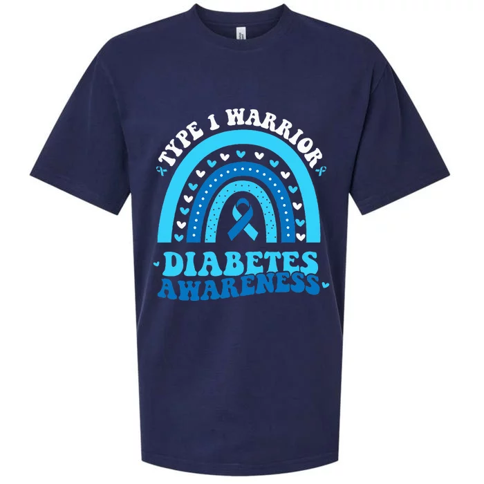 Wo Diabetes Awareness Type 1 Warrior T1D Blue Ribbon Sueded Cloud Jersey T-Shirt