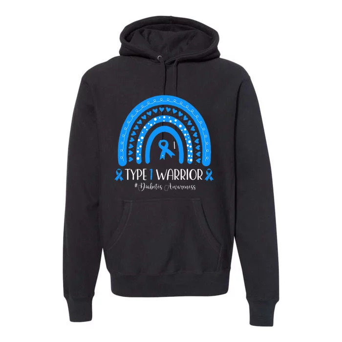 Wo Diabetes Awareness Type 1 Warrior T1D Blue Ribbon Premium Hoodie