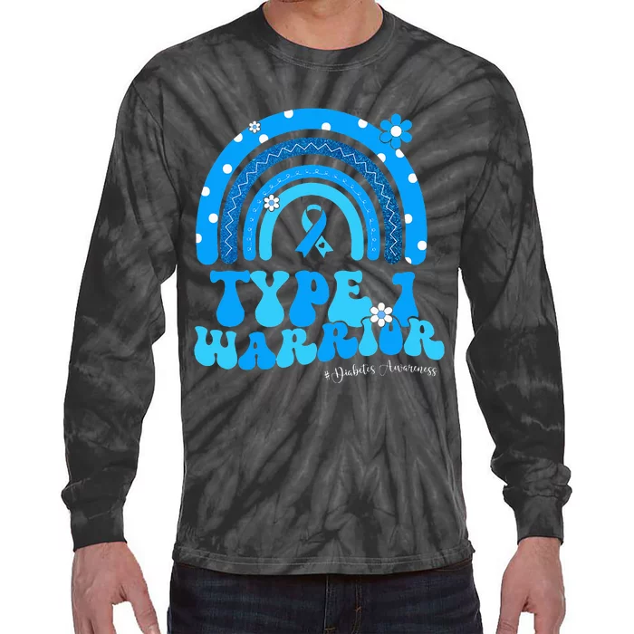 Wo Diabetes Awareness Type 1 Warrior T1D Blue Ribbon Tie-Dye Long Sleeve Shirt