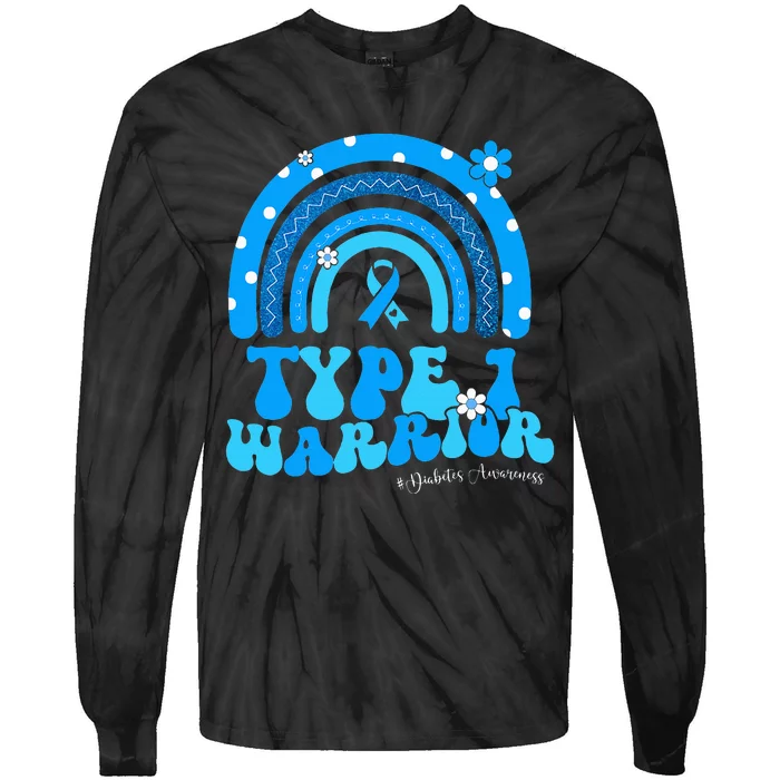 Wo Diabetes Awareness Type 1 Warrior T1D Blue Ribbon Tie-Dye Long Sleeve Shirt