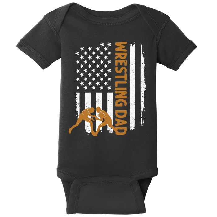 Wrestling Dad American Flag 4th Of July Father’S Day Baby Bodysuit