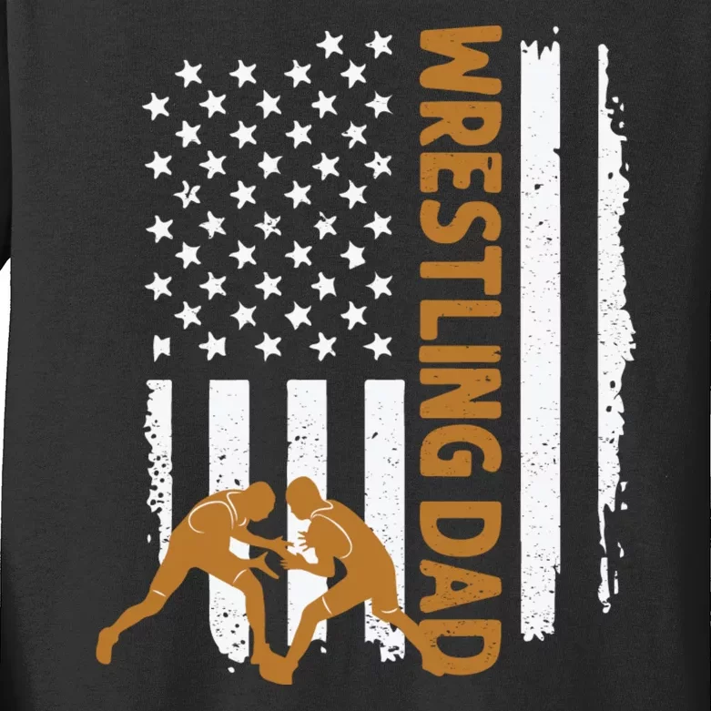 Wrestling Dad American Flag 4th Of July Father’S Day Kids Long Sleeve Shirt