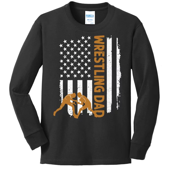 Wrestling Dad American Flag 4th Of July Father’S Day Kids Long Sleeve Shirt