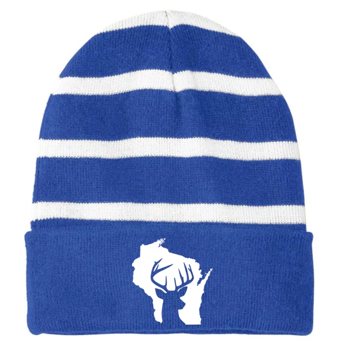 Wisconsin Deer Buck Whitetail Deer Midwest Home State Pride Gift Striped Beanie with Solid Band