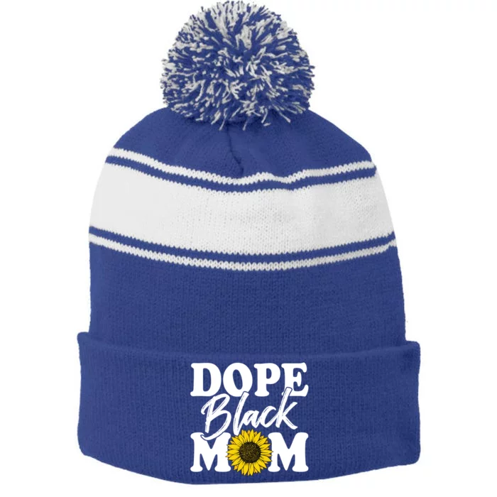 Wo Dope Black Mom Afro American Messy Bun Mathers Day Gift Stripe Pom Pom Beanie