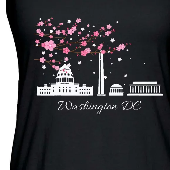 Washington Dc Cherry Blossoms Monuments Memorial Ladies Essential Flowy Tank