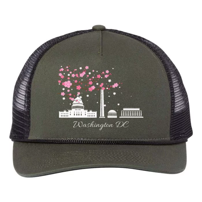 Washington Dc Cherry Blossoms Monuments Memorial Retro Rope Trucker Hat Cap