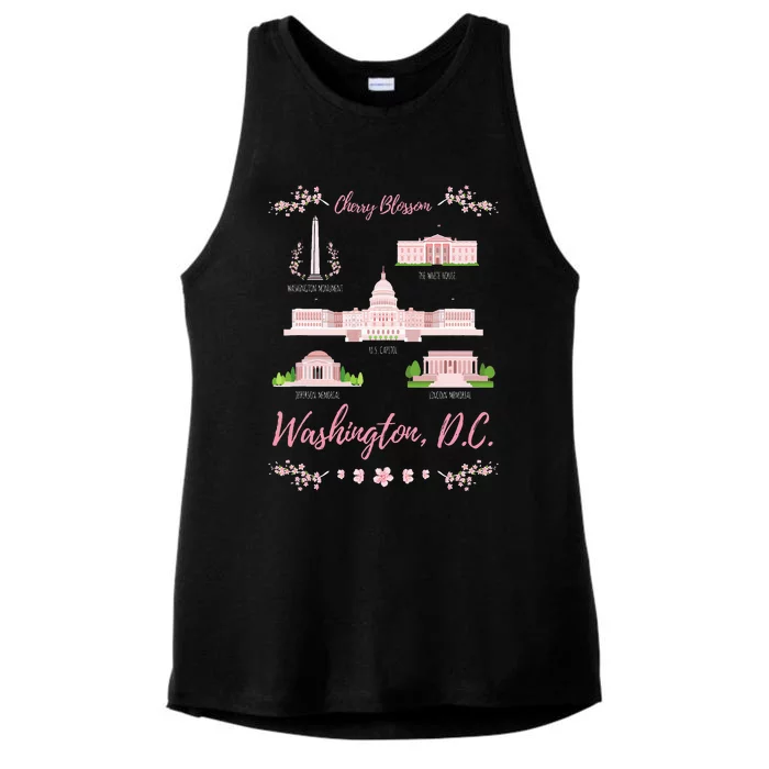 Washington Dc Cherry Blossom Monument Ladies Tri-Blend Wicking Tank