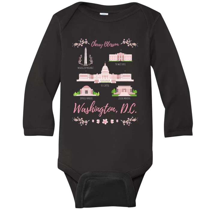 Washington Dc Cherry Blossom Monument Baby Long Sleeve Bodysuit