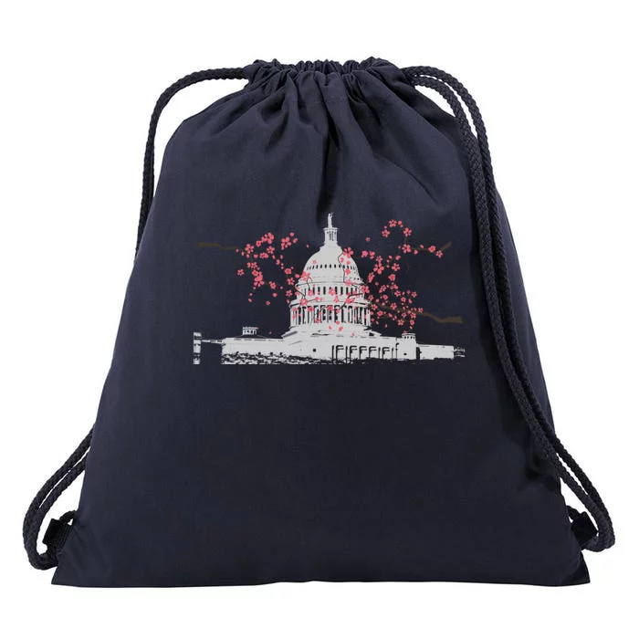 Washington Dc Capitol Hill Usa Souvenir Cherry Blossoms Gift Drawstring Bag