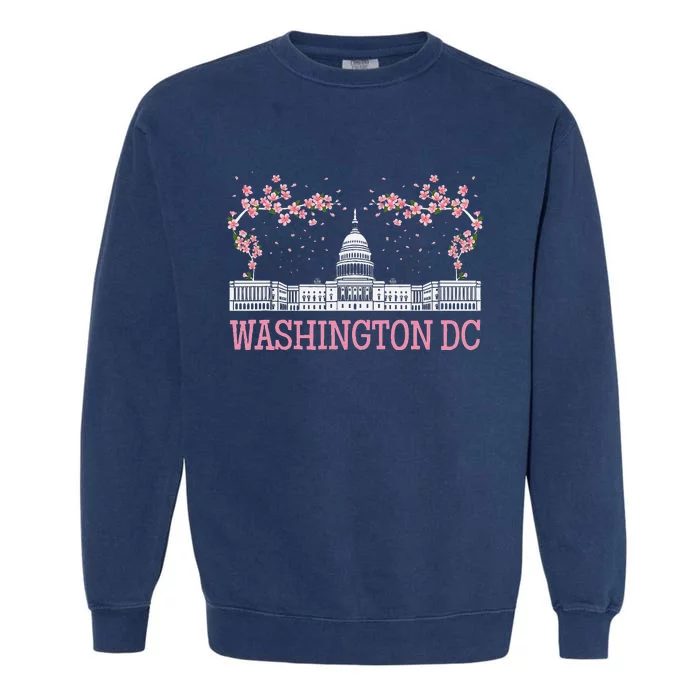 Washington Dc Cherry Blossom Monument Garment-Dyed Sweatshirt