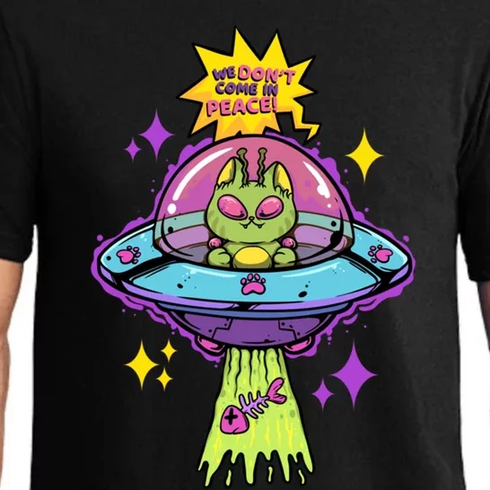 We Dont Come In Peace Space Cosmic Cat Ufo Alien Abduction Gift Pajama Set