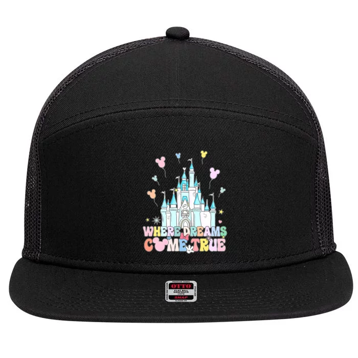 Where Dreams Come True Diz Nee Family Trip Castle Magic Kingdom 7 Panel Mesh Trucker Snapback Hat