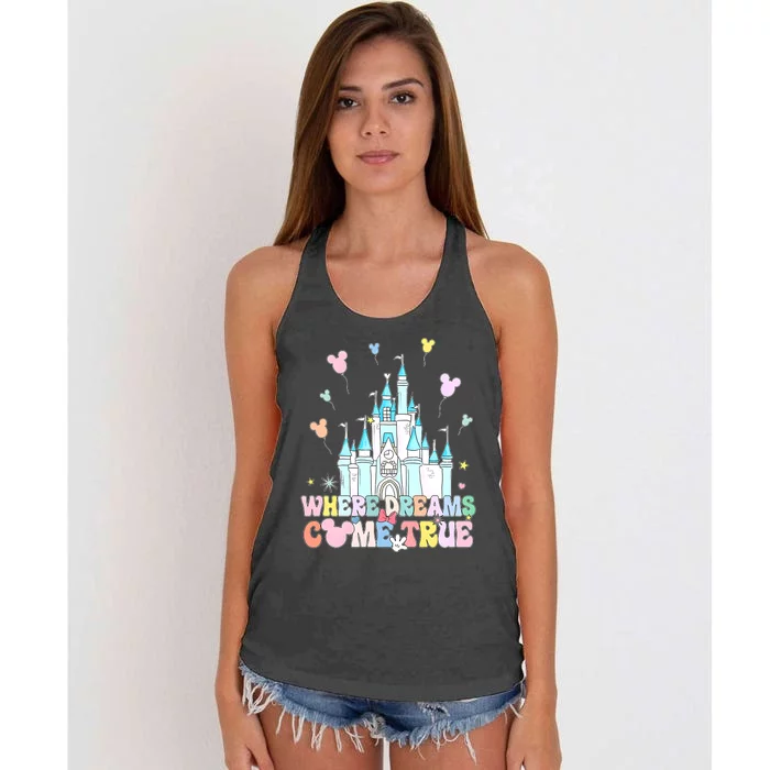 Where Dreams Come True Diz Nee Family Trip Castle Magic Kingdom Women's Knotted Racerback Tank