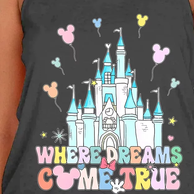 Where Dreams Come True Diz Nee Family Trip Castle Magic Kingdom Women's Knotted Racerback Tank