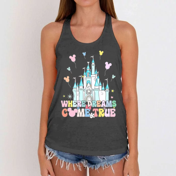 Where Dreams Come True Diz Nee Family Trip Castle Magic Kingdom Women's Knotted Racerback Tank