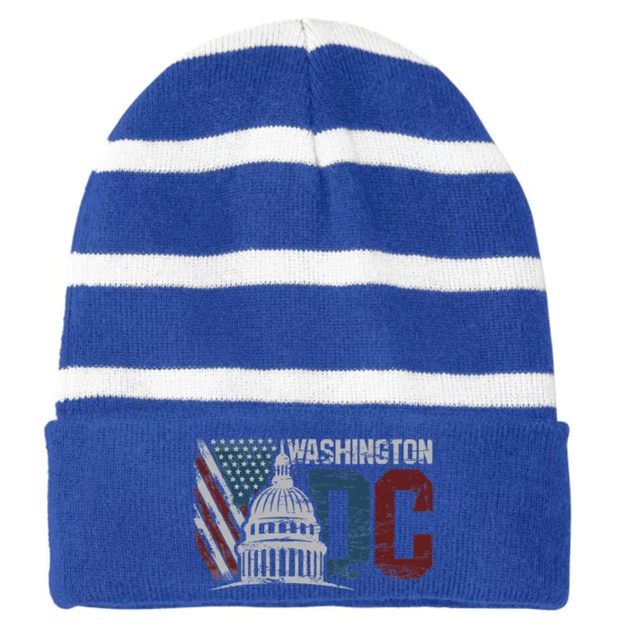 Washington Dc Capitol Hill Usa Flag Souvenir Striped Beanie with Solid Band