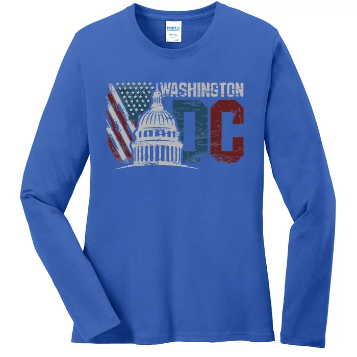 Washington Dc Capitol Hill Usa Flag Souvenir Ladies Long Sleeve Shirt