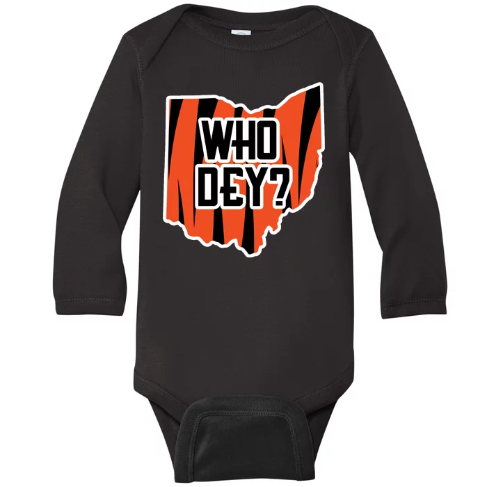 Who Dey? Cincinnati Ohio Baby Long Sleeve Bodysuit