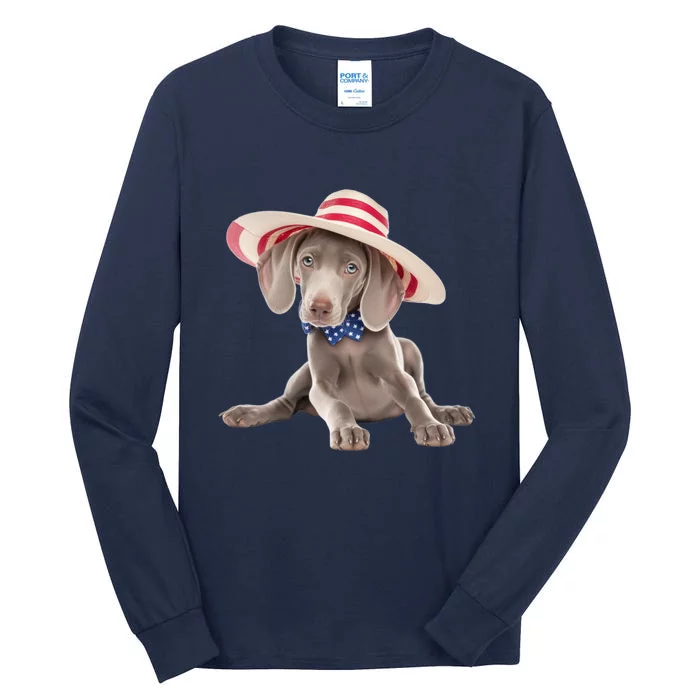 Weimaraner Dog Cute Weimaraners Puppy USA Flag Hat Tall Long Sleeve T-Shirt