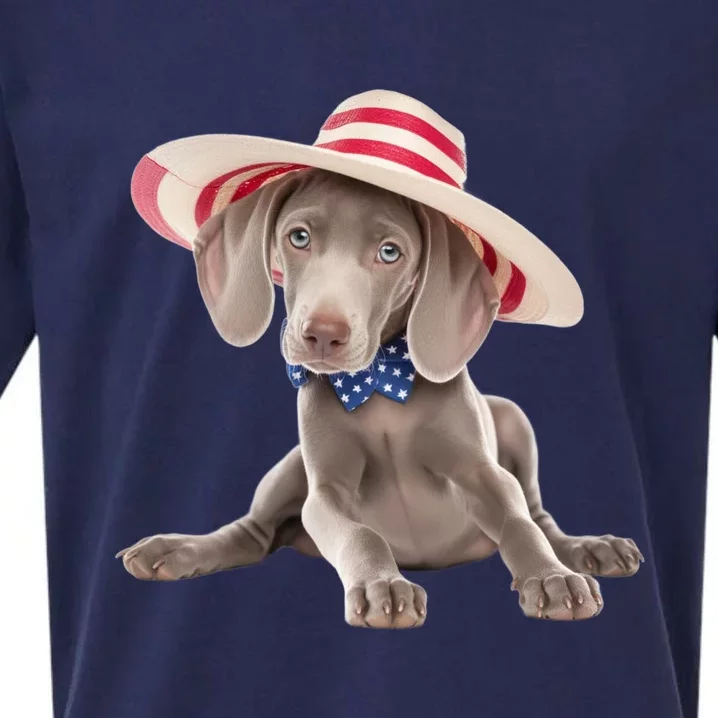 Weimaraner Dog Cute Weimaraners Puppy USA Flag Hat Sueded Cloud Jersey T-Shirt