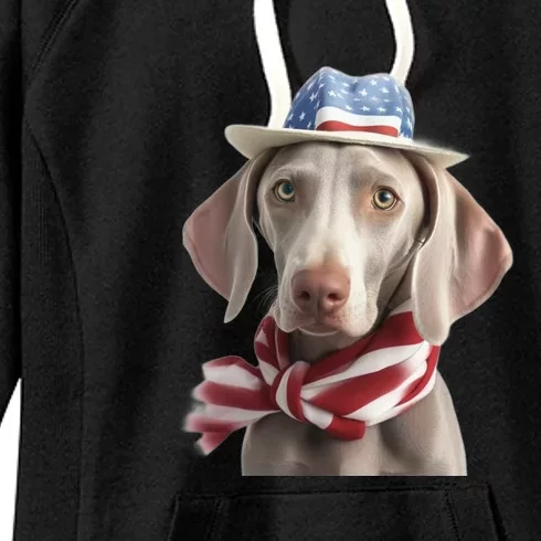 Weimaraner Dog Cute Weimaraners Puppy USA Flag Hat Women's Fleece Hoodie