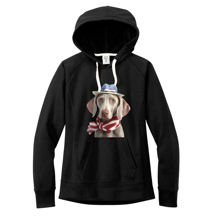 Weimaraner Dog Cute Weimaraners Puppy USA Flag Hat Women's Fleece Hoodie