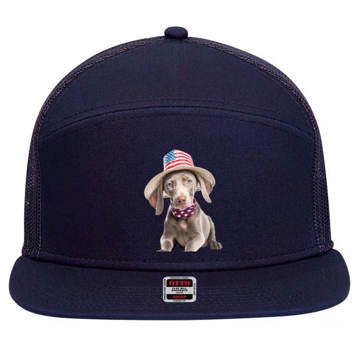 Weimaraner Dog Cute Weimaraners Puppy USA Flag Hat 7 Panel Mesh Trucker Snapback Hat