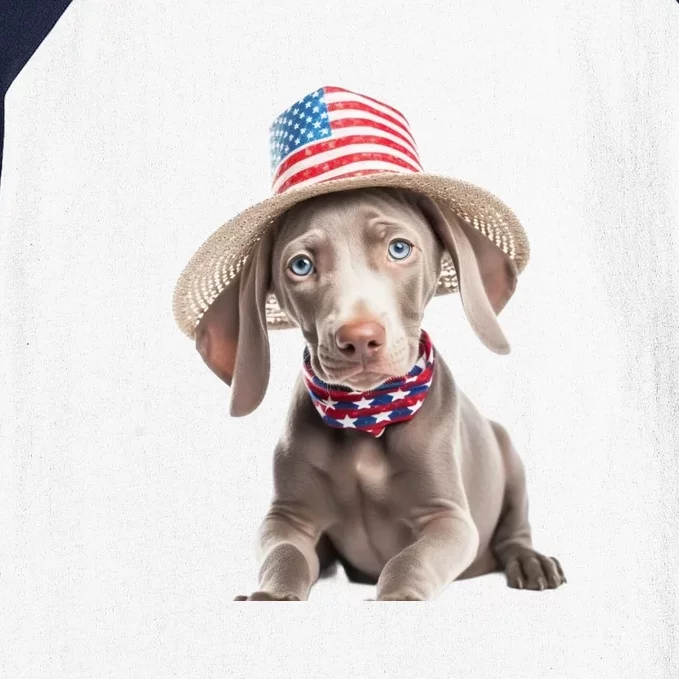 Weimaraner Dog Cute Weimaraners Puppy USA Flag Hat Baseball Sleeve Shirt