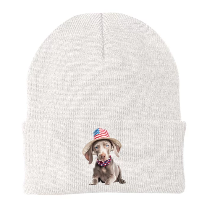 Weimaraner Dog Cute Weimaraners Puppy USA Flag Hat Knit Cap Winter Beanie