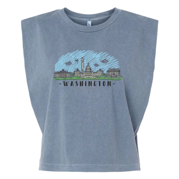 Washington Dc Capital Skyline Silhouette Great Gift Garment-Dyed Women's Muscle Tee