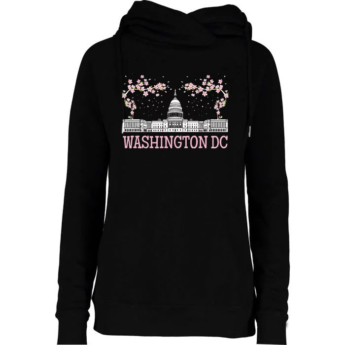 Washington DC Cherry Blossom Monument Womens Funnel Neck Pullover Hood