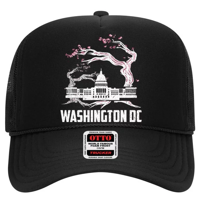 Washington Dc Cherry Blossom Capitol Hill Usa Souvenir High Crown Mesh Trucker Hat