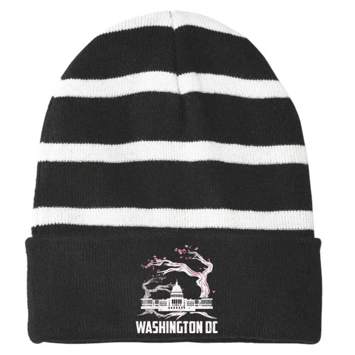 Washington Dc Cherry Blossom Capitol Hill Usa Souvenir Striped Beanie with Solid Band