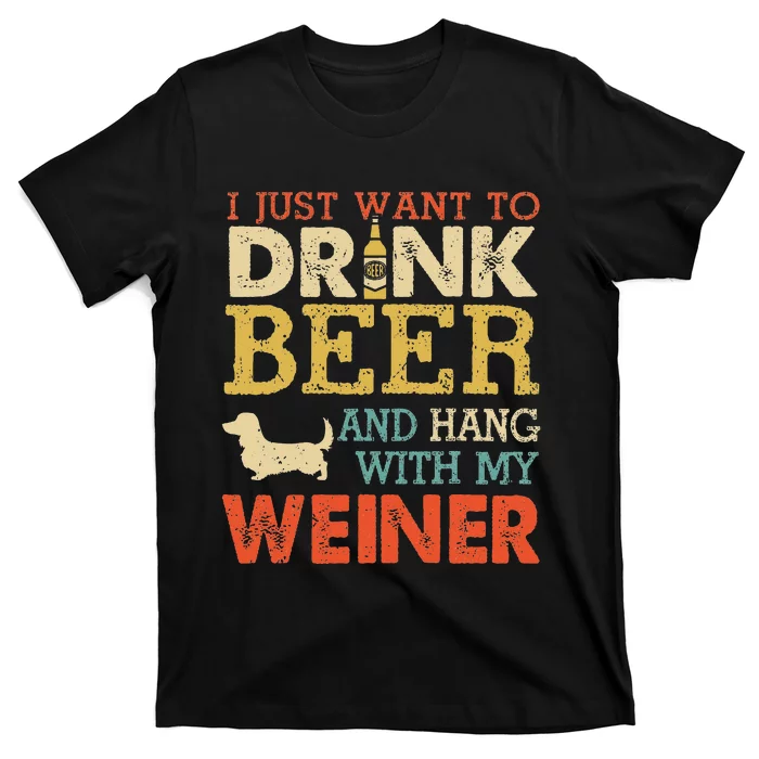 Weiner Dachshund Dad Drink Beer Hang With Dog Funny Vintage T-Shirt