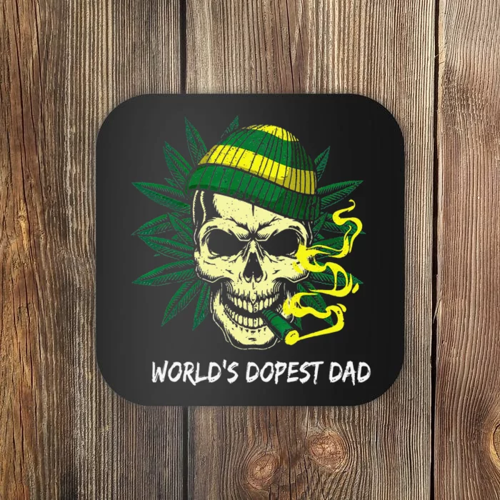 World's Dopest Dad Skull Weed 420 Cannabis Fun Father's Day Coaster