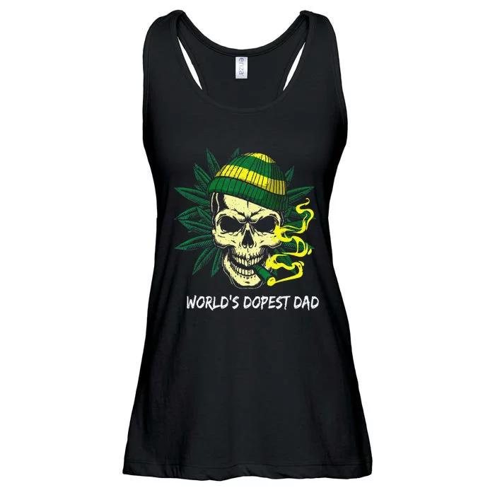 World's Dopest Dad Skull Weed 420 Cannabis Fun Father's Day Ladies Essential Flowy Tank