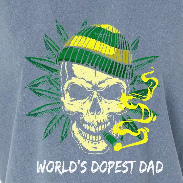 World's Dopest Dad Skull Weed 420 Cannabis Fun Father's Day Garment-Dyed Women's Muscle Tee