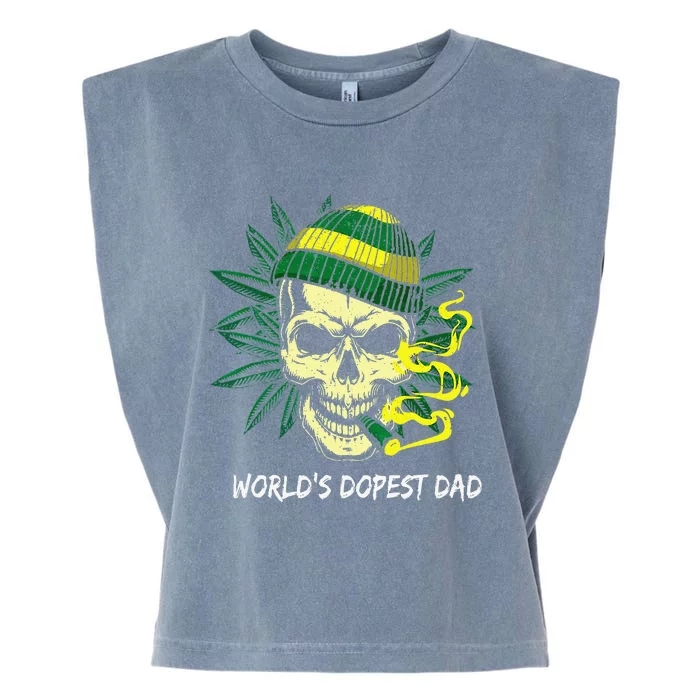 World's Dopest Dad Skull Weed 420 Cannabis Fun Father's Day Garment-Dyed Women's Muscle Tee